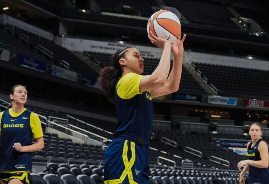 Dallas Wings rookie Azzi Fudd getting shots up during gameday shootaround at Gainbridge Fieldhouse.