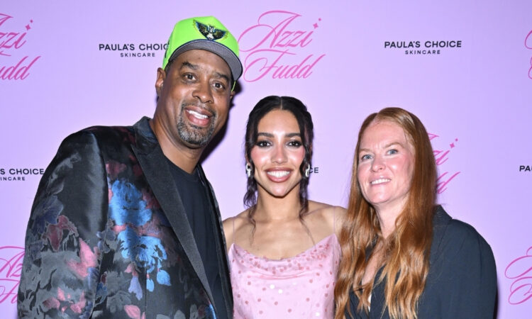 Azzi Fudd posing with her parents, Tim Fudd and Katie Smrcka-Duffy Fudd, at her 2026 WNBA Draft after-party in New York City.