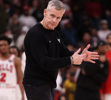 Chicago Bulls head coach Billy Donovan calling a timeout during a game against the Houston Rockets at the United Center on March 23, 2026.