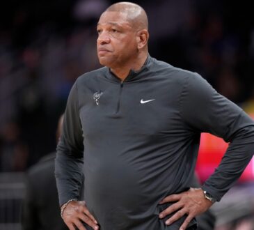 Milwaukee Bucks head coach Doc Rivers looks on during a game against the Memphis Grizzlies at Fiserv Forum on April 05, 2026.