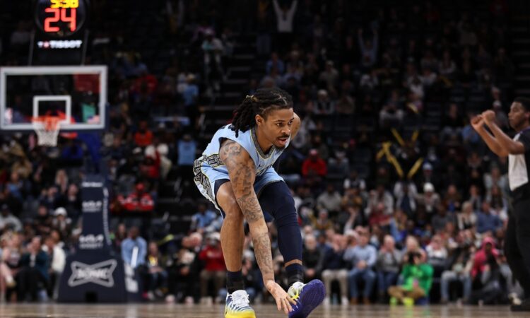 Ja Morant #12 of the Memphis Grizzlies reacting during a game against the Atlanta Hawks at FedExForum on January 21, 2026.