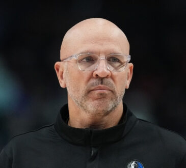 Jason Kidd, head coach of the Dallas Mavericks, looks on from the sideline during a game against the Portland Trail Blazers at Moda Center on March 27, 2026.