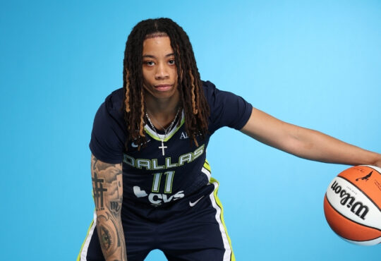 Dallas Wings guard JJ Quinerly posing for a portrait during 2026 WNBA Media Day at College Park Center.