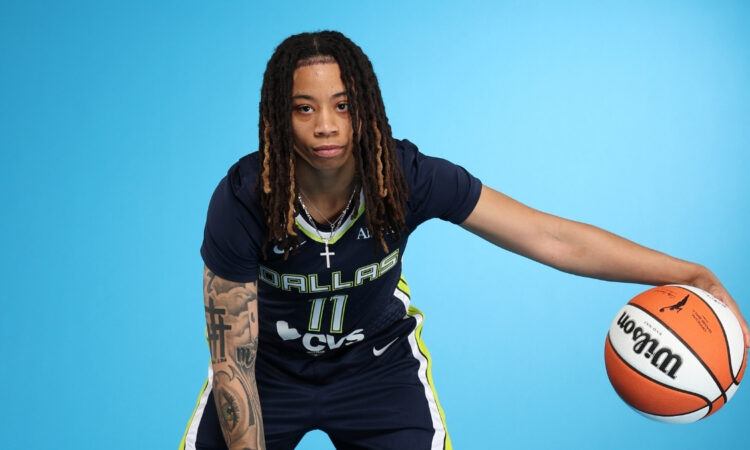 Dallas Wings guard JJ Quinerly posing for a portrait during 2026 WNBA Media Day at College Park Center.