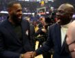 LeBron James and Michael Jordan together during the NBA 75th Anniversary Team ceremony at the 2022 NBA All-Star Game in Cleveland.