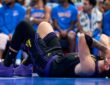 Luka Dončić #77 of the Los Angeles Lakers injured during a game against the Oklahoma City Thunder at Paycom Center on April 2, 2026.