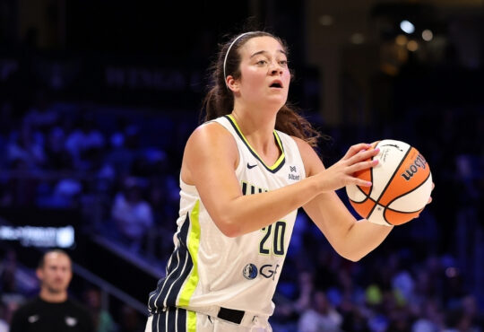Maddy Siegrist #20 of the Dallas Wings takes a jump shot during a game against the Connecticut Sun in Arlington.