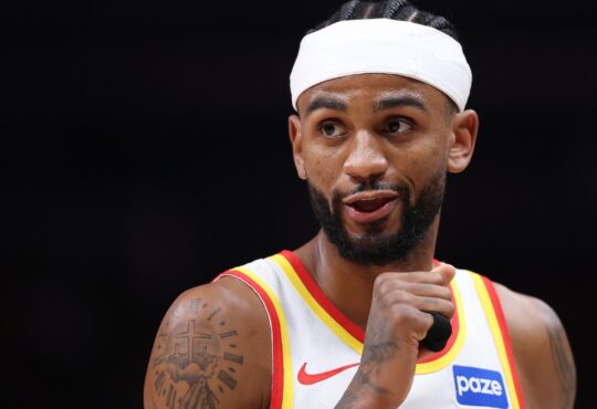 Nickeil Alexander-Walker #7 of the Atlanta Hawks during Game 3 of the Eastern Conference first round playoffs against the New York Knicks at State Farm Arena on April 23, 2026.