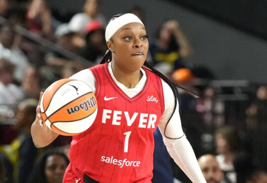 Odyssey Sims #1 of the Indiana Fever dribbles the ball during a WNBA game against the Washington Mystics in Baltimore.