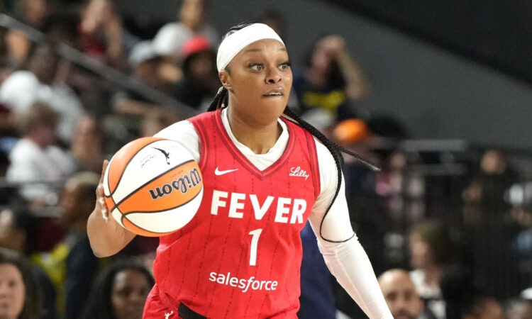 Odyssey Sims #1 of the Indiana Fever dribbles the ball during a WNBA game against the Washington Mystics in Baltimore.