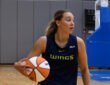 Dallas Wings star Paige Bueckers dribbles the ball up the floor while surveying the defense during a 5-on-5 scrimmage at College Park Center.