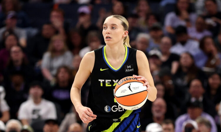 Paige Bueckers #5 of the Dallas Wings dribbles against the Golden State Valkyries at Chase Center in San Francisco.