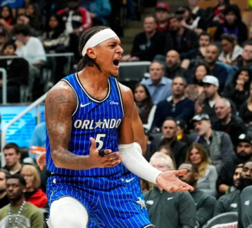 Paolo Banchero of the Orlando Magic reacts to a call during a game against the Toronto Raptors on March 29, 2026.