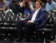 Dallas Mavericks governor Patrick Dumont watching the second half of a game against the Golden State Warriors at American Airlines Center on March 23, 2026.