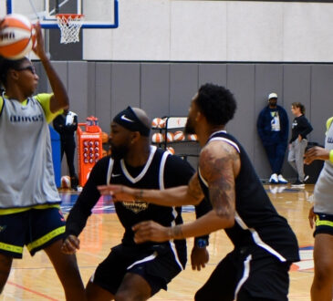 Dallas Wings guard Shyanne Sellers during a training camp session at College Park Center in Arlington.