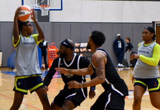 Dallas Wings guard Shyanne Sellers during a training camp session at College Park Center in Arlington.