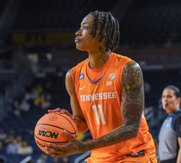 Zee Spearman #11 of the Tennessee Volunteers attempts a shot against the NC State Wolfpack during the first round of the 2026 NCAA Women's Basketball Tournament.