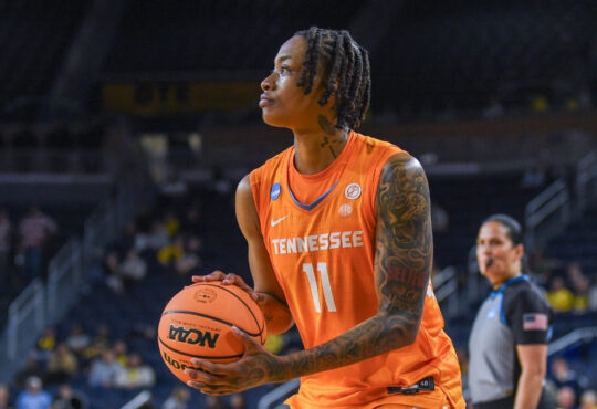 Zee Spearman #11 of the Tennessee Volunteers attempts a shot against the NC State Wolfpack during the first round of the 2026 NCAA Women's Basketball Tournament.