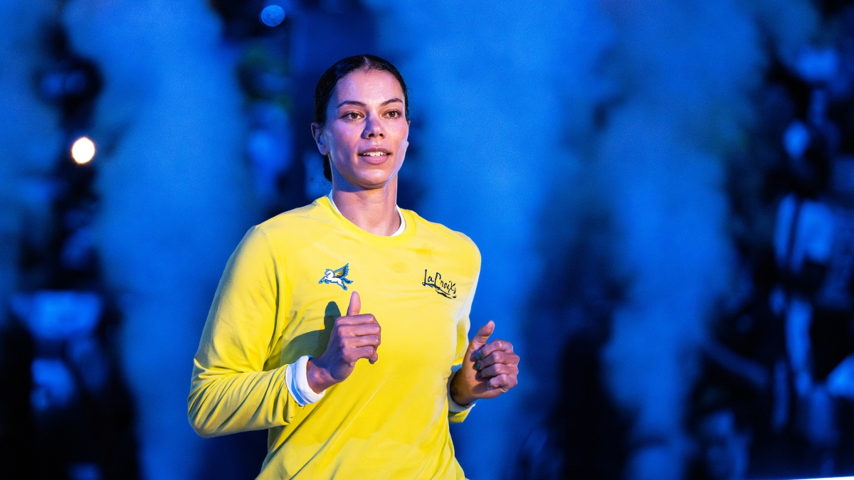 Veteran forward Alysha Clark of the Dallas Wings running through pre-game warmups before facing the Atlanta Dream.