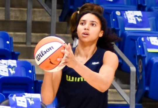Azzi Fudd during shootaround at College Park Center ahead of the Dallas Wings' home opener.