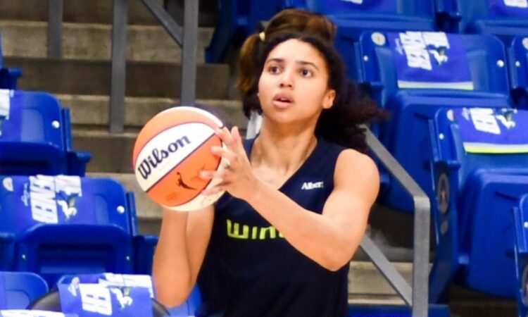 Azzi Fudd during shootaround at College Park Center ahead of the Dallas Wings' home opener.
