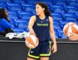Dallas Wings rookie Azzi Fudd practicing her jump shot during Thursday's shootaround at College Park Center.