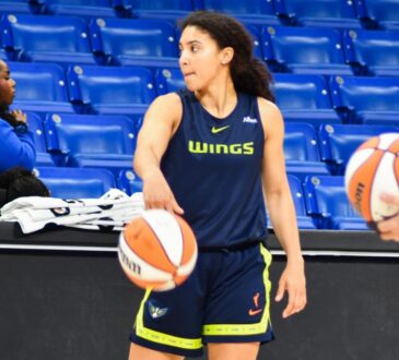 Dallas Wings rookie Azzi Fudd practicing her jump shot during Thursday's shootaround at College Park Center.