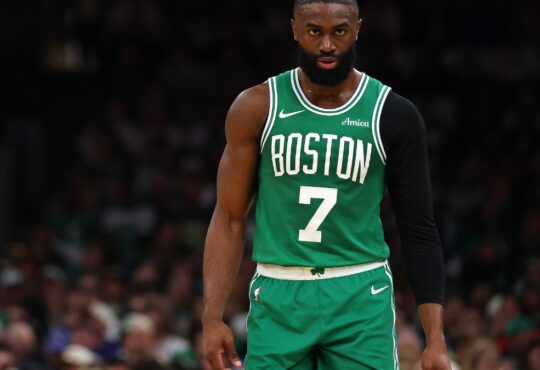 Jaylen Brown #7 of the Boston Celtics during the second quarter of Game 7 in the Eastern Conference First Round playoffs against the Philadelphia 76ers at TD Garden on May 02, 2026.