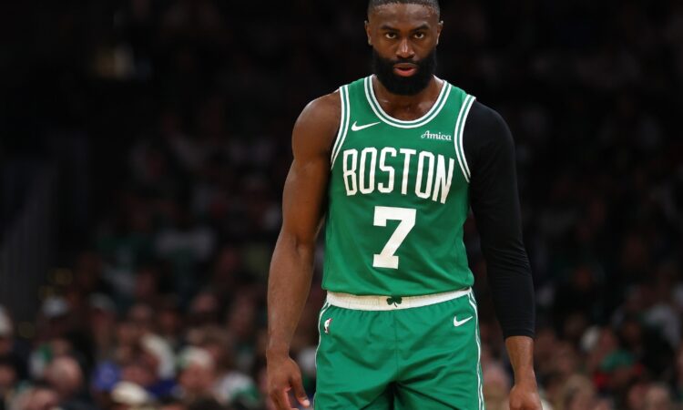 Jaylen Brown #7 of the Boston Celtics during the second quarter of Game 7 in the Eastern Conference First Round playoffs against the Philadelphia 76ers at TD Garden on May 02, 2026.