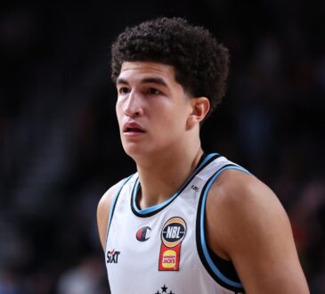 New Zealand Breakers forward Karim López standing on the court during a break in play against the Illawarra Hawks.