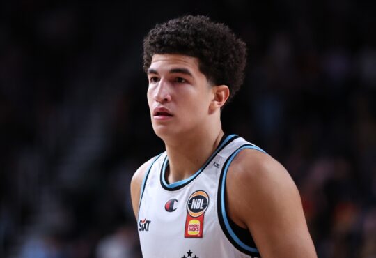 New Zealand Breakers forward Karim López standing on the court during a break in play against the Illawarra Hawks.