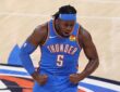 Oklahoma City Thunder forward Luguentz Dort reacts during Game 7 of the Western Conference finals