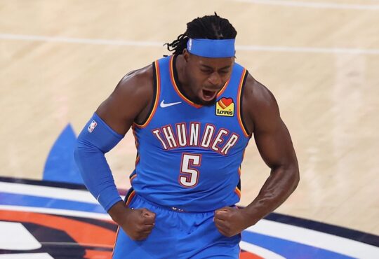 Oklahoma City Thunder forward Luguentz Dort reacts during Game 7 of the Western Conference finals