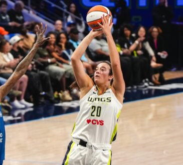Maddy Siegrist of the Dallas Wings rising for a jump shot during a career-best scoring performance against the Minnesota Lynx.