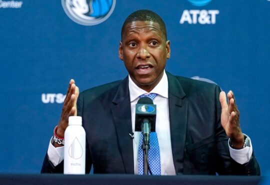 Masai Ujiri speaking at his introductory press conference as Dallas Mavericks President of Basketball Operations.