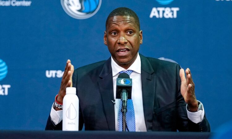 Masai Ujiri speaking at his introductory press conference as Dallas Mavericks President of Basketball Operations.