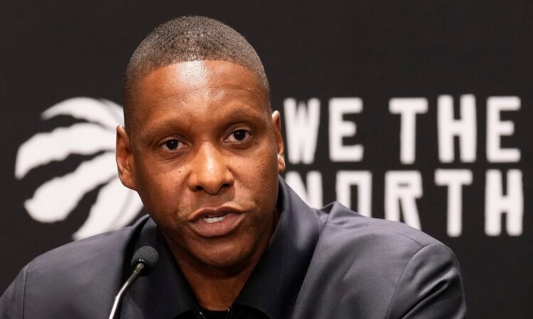 Masai Ujiri, the new President and Alternate Governor of the Dallas Mavericks, speaking during an official media session.