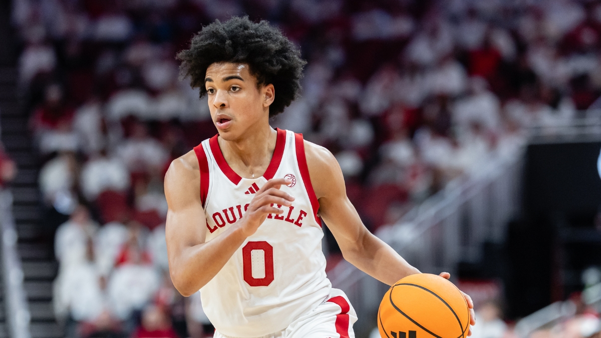 Louisville freshman point guard Mikel Brown Jr. handling the ball along the perimeter against NC State at the KFC Yum! Center.