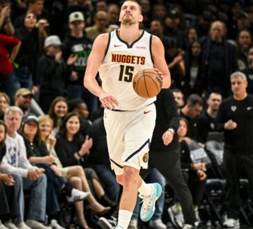 Nikola Jokic (15) of the Denver Nuggets reacts during the third quarter of a Game 6 playoff loss to the Minnesota Timberwolves at Target Center on April 30, 2026.