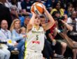 Paige Bueckers of the Dallas Wings rising for a jump shot against the Minnesota Lynx at College Park Center.