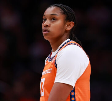 Rayah Marshall of the Connecticut Sun (now with the Dallas Wings) looks on during a game against the Seattle Storm at Climate Pledge Arena.