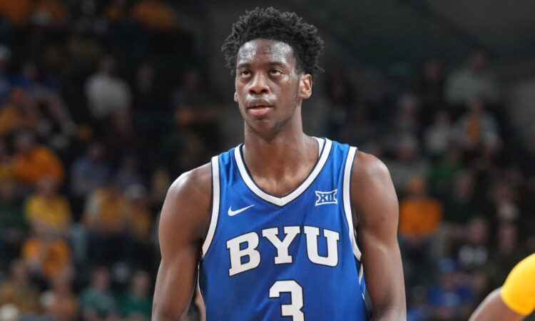 AJ Dybantsa in his BYU jersey during a 2026 game, the Washington Wizards' projected No. 1 pick in the 2026 NBA Draft