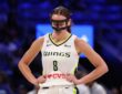 Dallas Wings forward Alanna Smith walking backcourt during a game against the Minnesota Lynx at College Park Center.