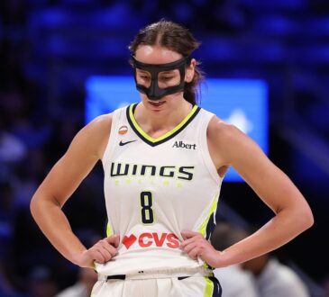 Dallas Wings forward Alanna Smith walking backcourt during a game against the Minnesota Lynx at College Park Center.