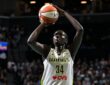 Dallas Wings forward Awak Kuier shoots a free throw during a game against the Atlanta Dream