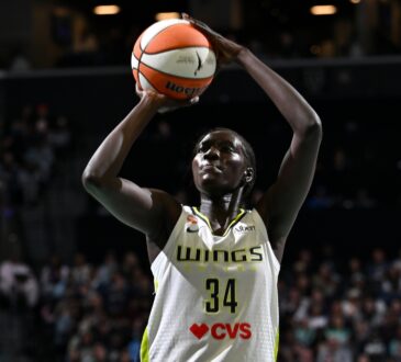 Dallas Wings forward Awak Kuier shoots a free throw during a game against the Atlanta Dream