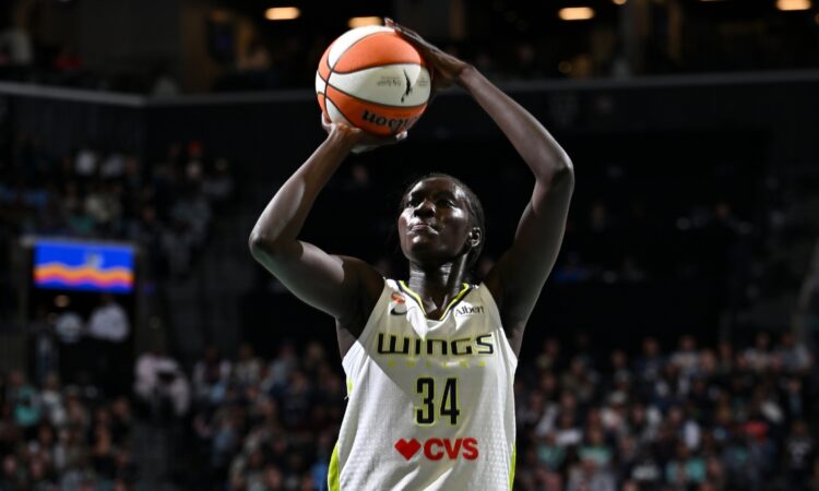 Dallas Wings forward Awak Kuier shoots a free throw during a game against the Atlanta Dream
