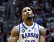 Darryn Peterson in a Kansas Jayhawks uniform during an NCAA Tournament game