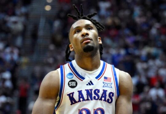 Darryn Peterson in a Kansas Jayhawks uniform during an NCAA Tournament game