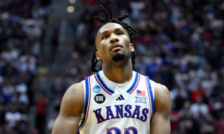 Darryn Peterson in a Kansas Jayhawks uniform during an NCAA Tournament game